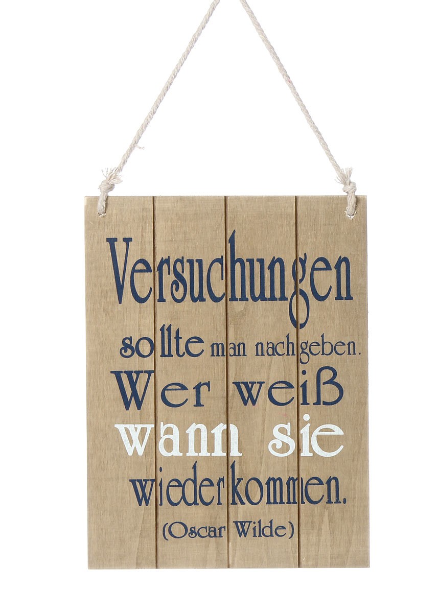 Holzschild mit Spruch "Versuchungen" in beige Shabby Chic Wandbild