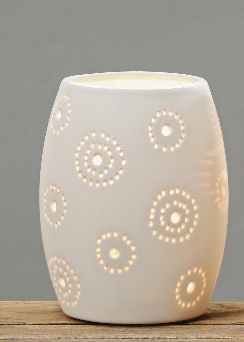 Lampe Keramik Weiss 18cm Relaxlampe Kugel Lampe Dekolampe