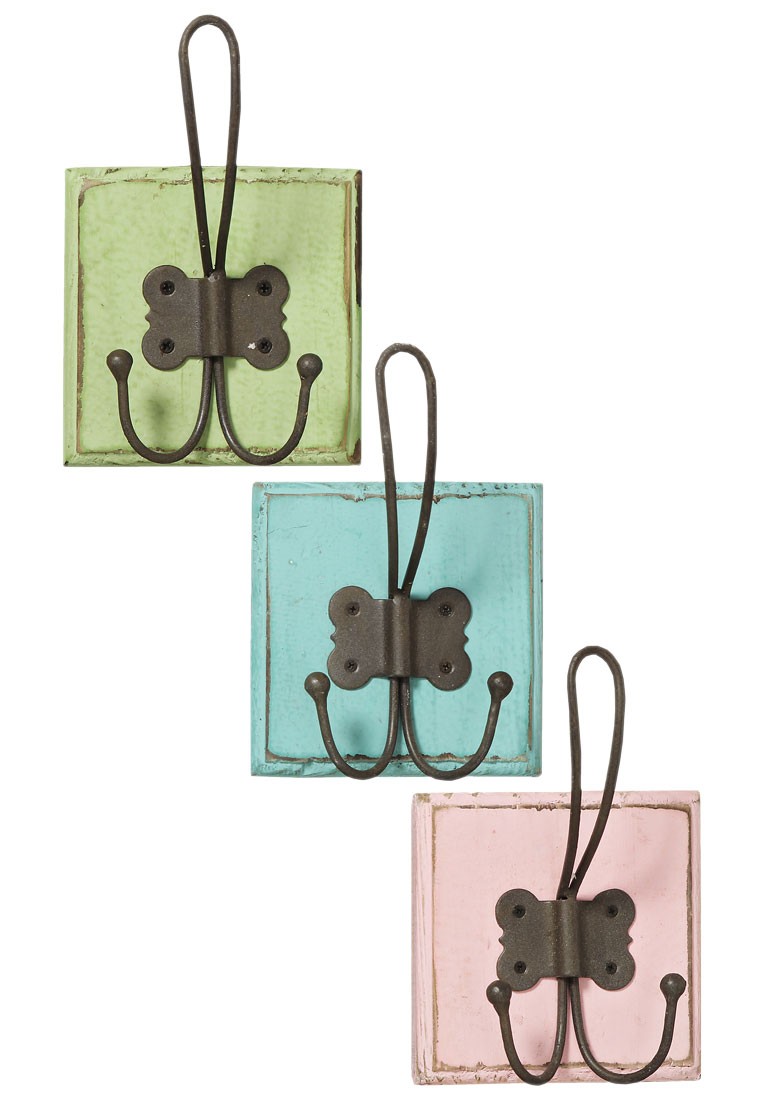 1951 Wandhaken Pastell Holz  Shabby Landhaus mit Metal_5
