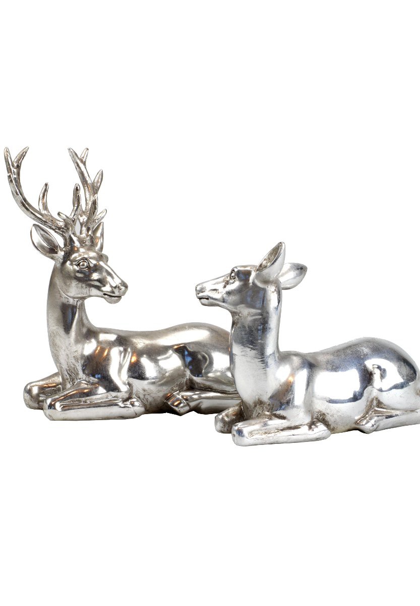 2073 2er Set  Reh + Hirsch liegend  H  15cm aus Kunsthar
