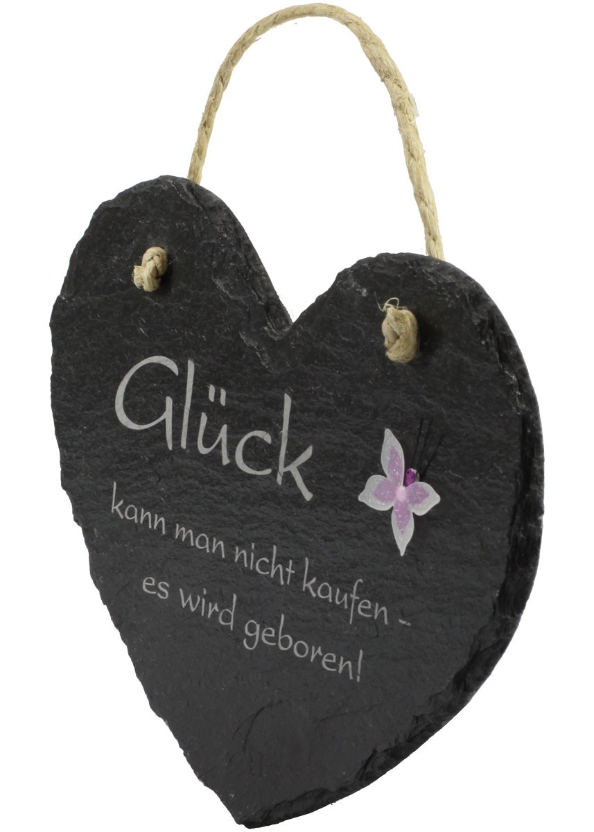Schiefer Herz Glück kann man nicht kaufen- es wird geboren Taufspruch