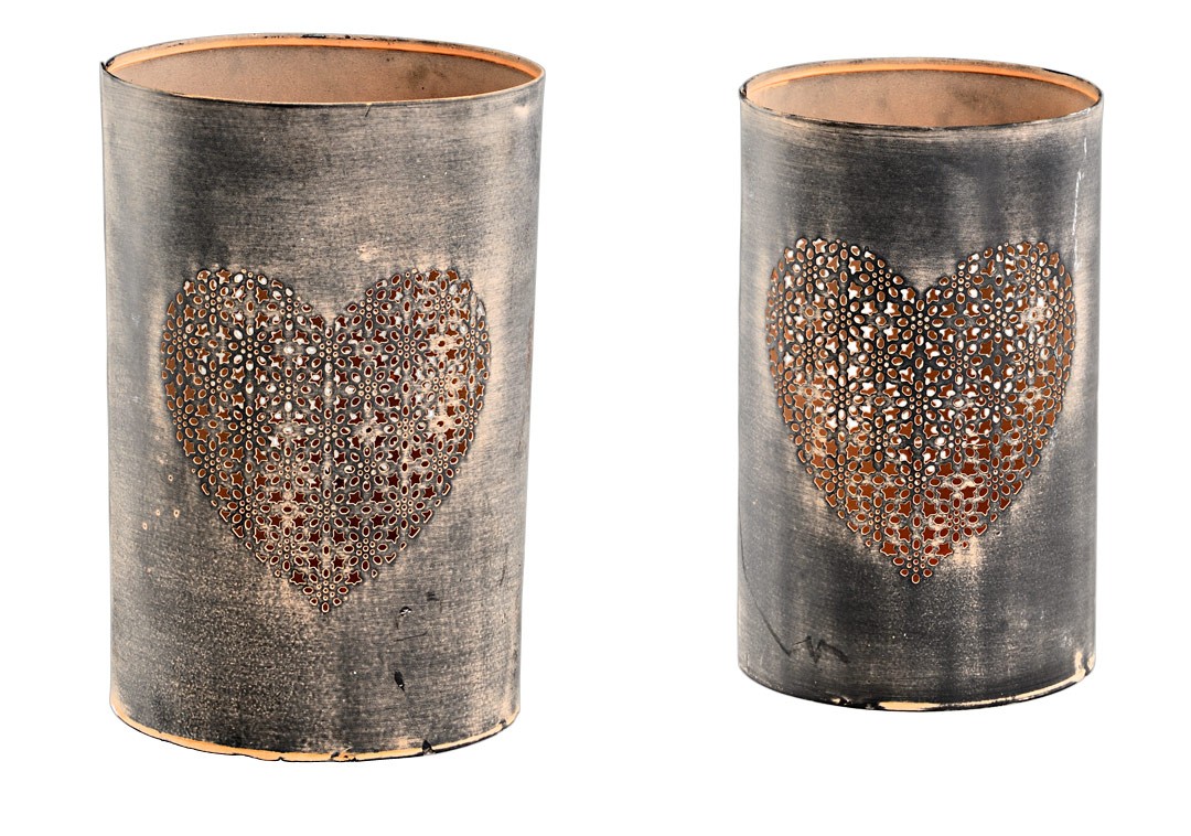 2578 Metall Windlicht mit Herz Shabby Vintage in braun H