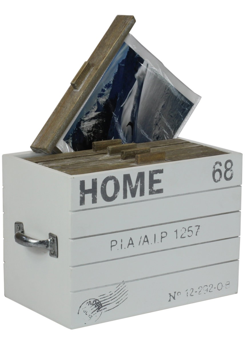 Fotobox "Home" Aufbewahrungsbox aus Holz für Fotos mit Tragegriffen