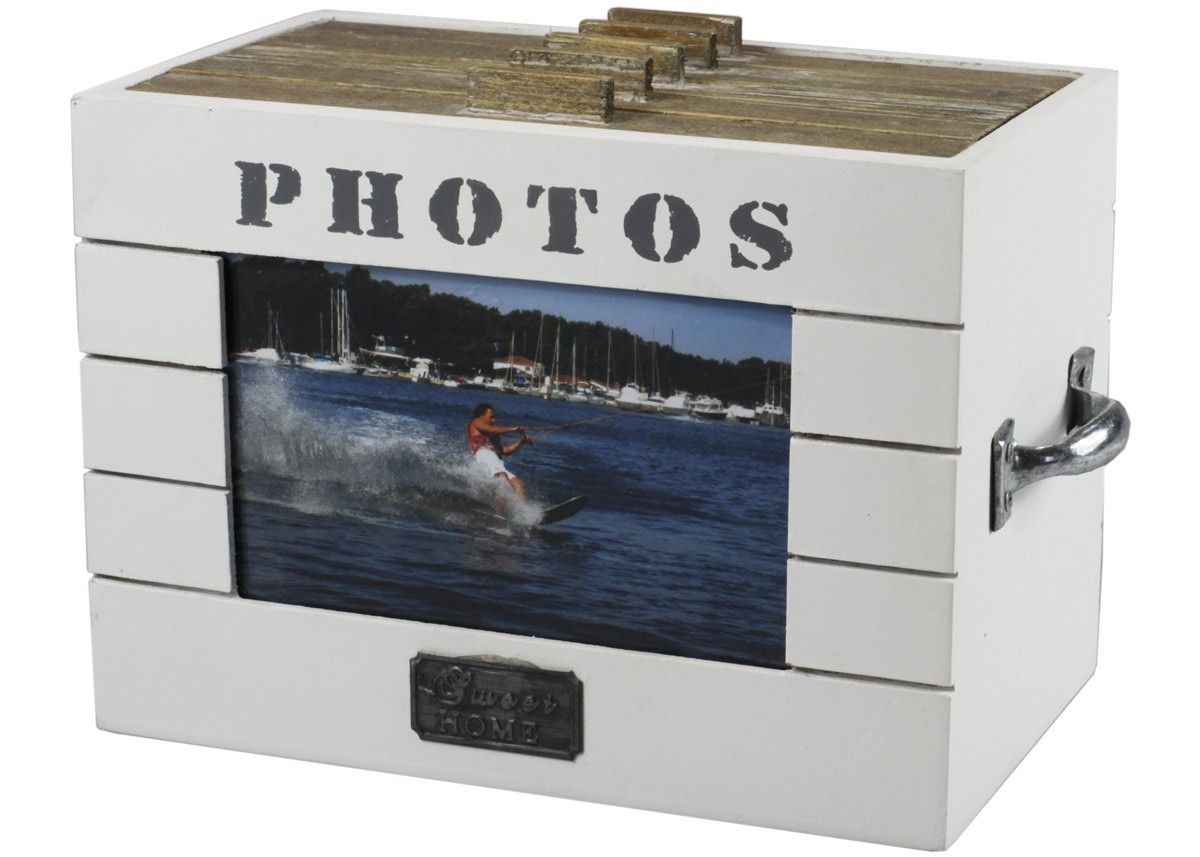 Fotobox "Home" Aufbewahrungsbox aus Holz für Fotos mit Tragegriffen