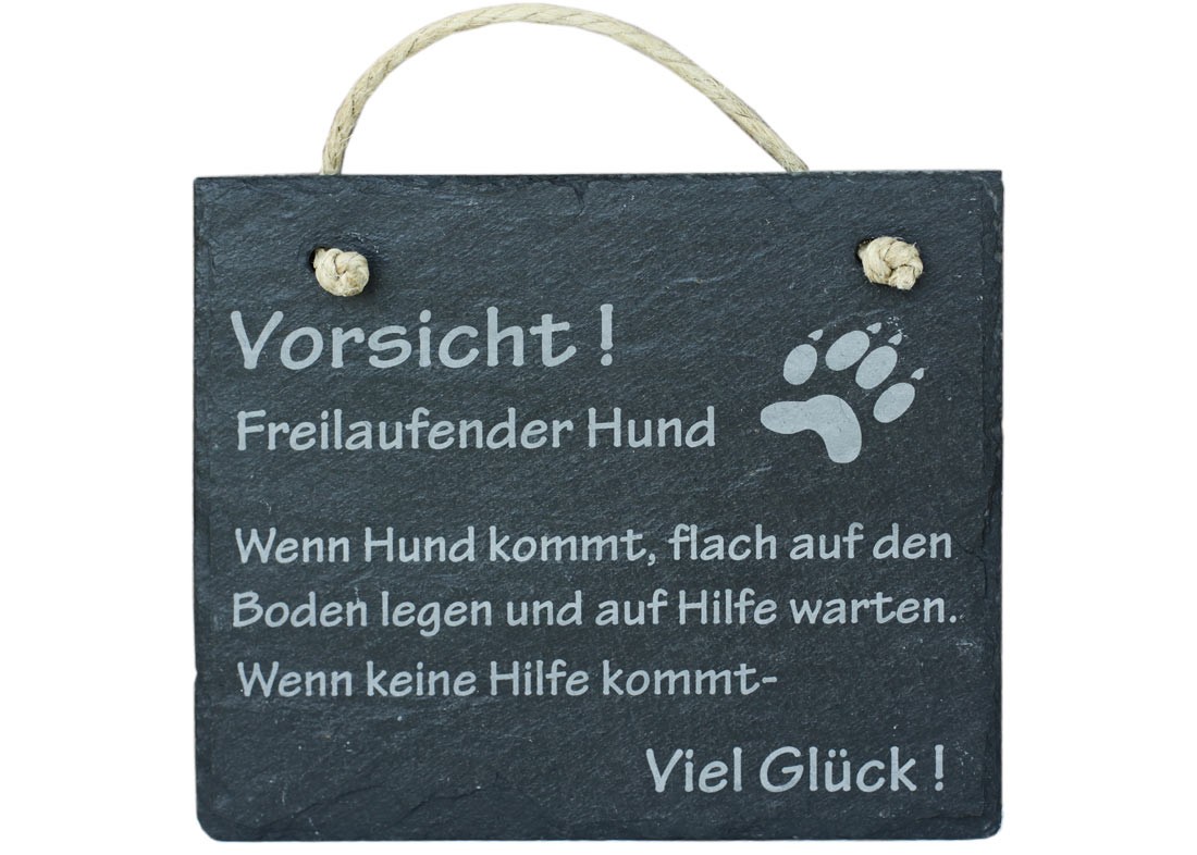 Schiefer Schild "Vorsicht freilaufender Hund" Schiefertafel Wandbild